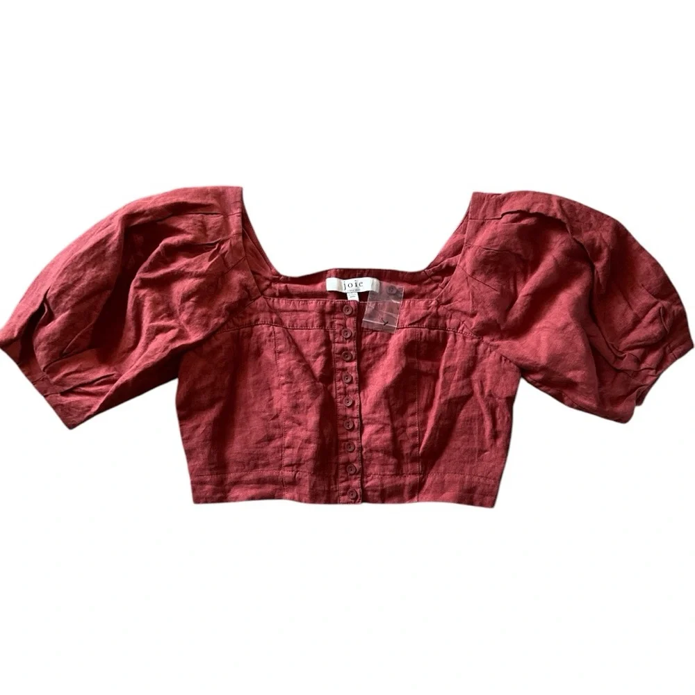 Joie Rust Red Puff Sleeve Crop Top - Picture 3 of 5